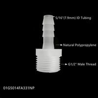 Sambungan Selang Plastik PP 7.9mm G1/2" Elbow Threading In-Line, Konektor Ulir, hingga 100Psi, Bersertifikasi RoHS