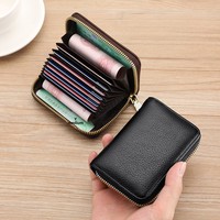 Dompet Kartu Pria Model Akordion Ringan Bahan Kulit PU Berkualitas Tinggi Warna Solid Terlaris dengan Resleting, Dompet Kecil untuk Dokumen