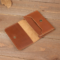 Dompet kulit asli pria, dompet kulit ramping, penutup jepret, kulit kuda gila, dompet koin