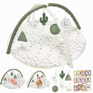 Tapis vert antidérapant pour le développement sensoriel et moteur des bébés, tapis de jeu pour le temps sur le ventre avec 6 jouets - Product Image 1