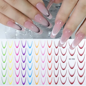 Pegatinas para uñas francesas, 24 Uds., calcomanías de colores degradados, 1 hoja, decoración para salón de manicura, diseño artístico de uñas DIY, accesorio autoadhesivo - Product Image 4