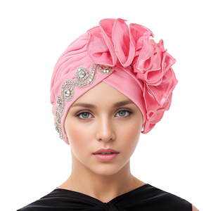 Foulard africain brillant en strass perlé Hijab musulman Bonnet <span class=keywords><strong>Chapeau</strong></span> Turban torsadé pour femmes - Product Image 2
