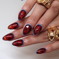 Offre Spéciale : Ongles à presser tendance bleu tortue à bordure, personnalisables en gros, faits à la main pour rendez-vous, fêtes et usage quotidien