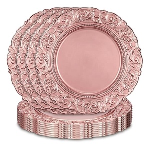 <span class=keywords><strong>Assiette</strong></span> de présentation haut de gamme en plastique écologique, motif rose gaufré, couleur or rose, pour mariages, banquets et tables de Noël - Product Image 1