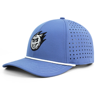 Casquette de baseball HS40 à 6 panneaux, décontractée, à visière incurvée, avec logo brodé 3D personnalisé, perforations découpées au laser et détails en corde
