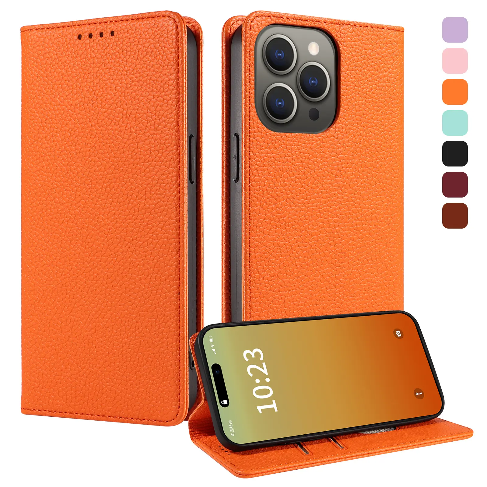 Leechi modello di portafoglio in pelle di cuoio Flip stile supporto porta carte custodia del telefono per Iphone 15 Pro Max 15 Plus magnetico custodia protettiva