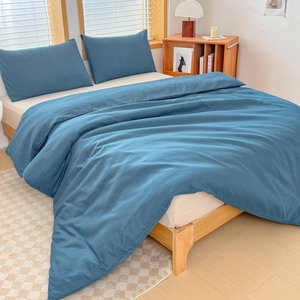 Ensemble de housse de couette en coton solide 4 pièces respirant et absorbant l'humidité, taille Queen et King pour la maison ou l'hôtel - Product Image 1