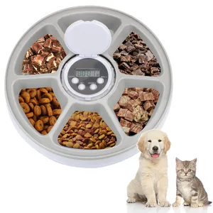 Destacável 24h Temporizador Digital Temporizador do Alimentador Automático de animal de estimação Cães Gatos Anti Derrapante 6 Tabuleiros de Refeição Com Gravador de Voz de Alimentos Secos e Molhados