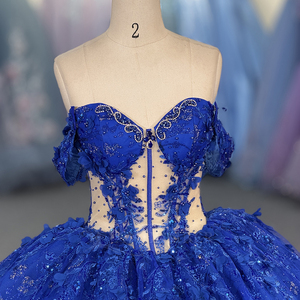 Robe de Quinceañera Mexicaine Bleu Royal Dy6840, Robe de Bal avec Appliques en Dentelle et Perles, Corset, Robe de 15 Ans, Jancember - Product Image 2