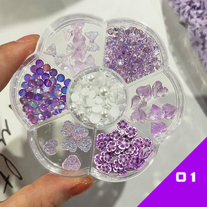 7 Grilles de Bijoux d'Ongles en Résine 3D Super Scintillants, Breloques Papillon, Perle, Cœur d'Amour, Accessoires Uniques pour la Décoration d'Ongles - Product Image 1