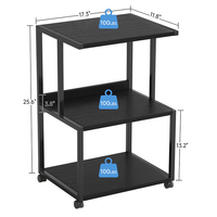 Support d'imprimante JH-Mech - Petite table pour imprimante à 3 niveaux, 17,3 x 11,8 x 25,6 pouces, support d'imprimante portable en acier noir, rangement pour scanner, fax