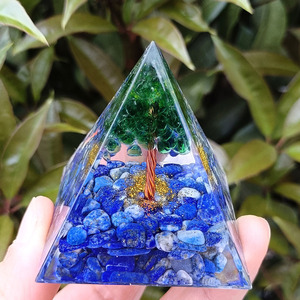 <b>Crystal</b> <b>Tree</b> Pyramid Resin Epoxy Craft Natural Minerals Home Decoration Desktop Ornament Green Lapis Lazuli - Product Image 1
