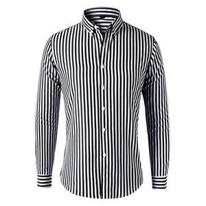 Camisa de Manga Larga a Rayas para Hombre, Estilo Coreano Informal, Corte Ajustado Japonés, Abrigo J0073 - Product Image 5