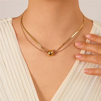SP Fashion kalung rantai ular dua lapis, kalung Choker bola bulat baja tahan karat minimalis modis