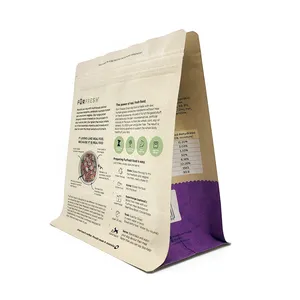 Top Quality Smell Proof Aluminum Foil Kraft Paper Spot UV Printing Flat Bottom Bag For Freeze Dried Dog Food