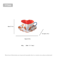 Set Cangkir dan Piring Keramik Bentuk Hati Warna-warni Lukisan Tangan 330ml 11oz Cangkir Kopi Teh Porselen dengan Piring untuk Kedai Kopi