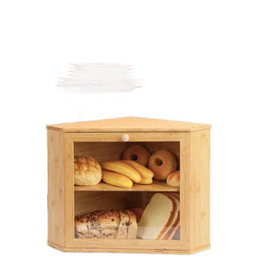 Boîte à pain triangulaire en bambou à double couche, organisateur de rangement pour comptoir de cuisine avec porte en verre pour le pain et les pâtisseries - Product Image 5