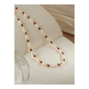 WENCHI Female Fine Jewelry <b>Sets</b> White Natural Pearl <b>Bracelet</b> Necklace Collarbone Chain French Garnet Elegant Stylish 30g - Product Image 3