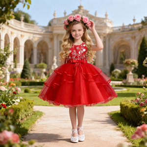 Stile europeo neonata <span class=keywords><strong>vestito</strong></span> soffice per bambina abiti da compleanno multistrato <span class=keywords><strong>rosa</strong></span> capretto abiti da ballo per bambina 2-10 anni - Product Image 4