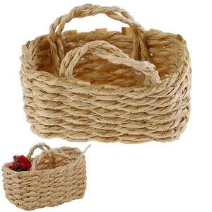Marco de ratán para casa de muñecas, cesta tejida a mano para comida de verduras, decoración en miniatura