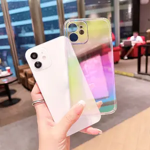 Luxury Aurora Transparent Phone Case For iphone 13 12 11 Pro XS Max 14 plus X XR Fashion Laser Rainbow Acrylic Protective Cover
