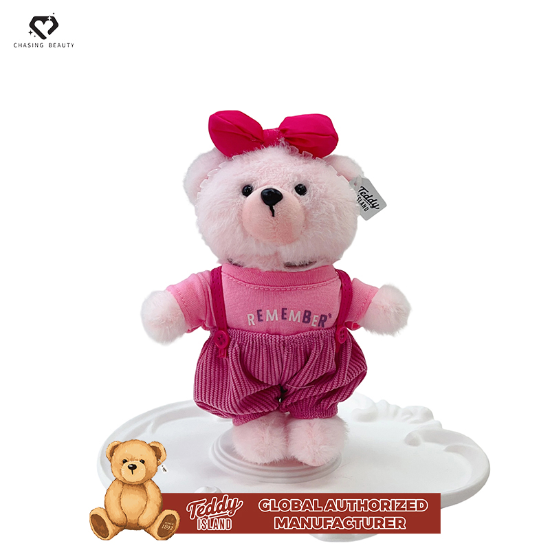 Rosa - Orsetto con bavaglino e bretelle rosse