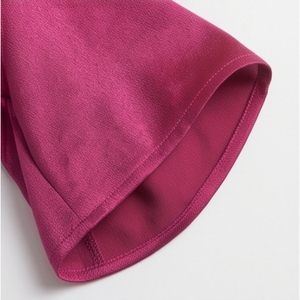 Chemisier rose en mousseline pour femme, style bureau, avec manches ballon unies, col rond, coupe ample, décontracté, orné de perles - Product Image 6