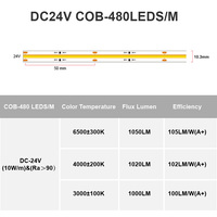 Bande LED COXO Cob IP68 IP65 CE RoHS UL Garantie 3 ans 24V 12V 5mm Bande LED extérieure étanche