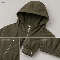Veste pour homme avec logo personnalisé, en nylon, à capuche, fermeture éclair, poches à fermeture éclair angulaires, ourlet élastique, légère, décontractée, pour les voyages et les activités de plein air