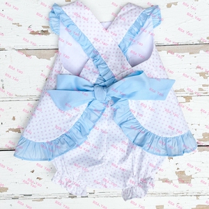 Conjunto de Blusa con Volantes Azules y Pantalones con Estampado de Lunares Rosas para Bebé Niña, Top con Lazo en la Espalda y Pantalones con Volantes, Atuendo Personalizado para Niña Pequeña 2026 - Product Image 2