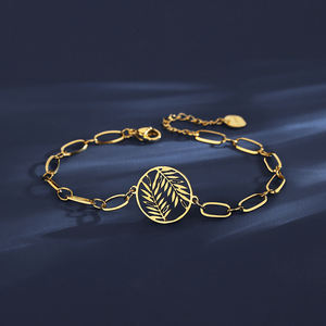 SP-LAM สแตนเลสผู้หญิง316 <span class=keywords><strong>2021</strong></span>ห่วงโซ่การเชื่อมโยงชุบทองแฟชั่นใบรูปร่างสร้อยข้อมืออุปกรณ์เสริม - Product Image 3