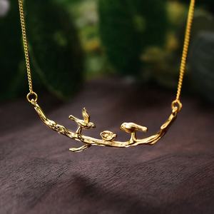 Collar con Colgante de Plata de Ley 925 Vintage, Pájaro <span class=keywords><strong>en</strong></span> Ramas, Hecho a Mano, Diseño Único para Mujer, Joyería Fina - Product Image 2