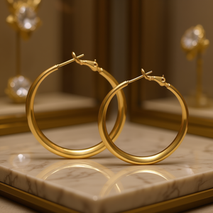 Orecchini a Cerchio Classici Placcati in Oro 18K per Donne, Gioielli di Moda in Lega di Zinco, Accessorio Elegante per Uso Quotidiano - Product Image 2