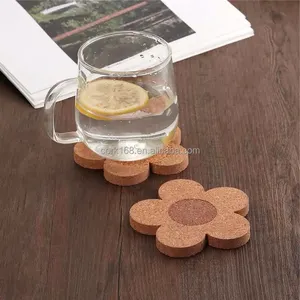 Wholesale Cute Non-Slip Cork Flower Shape Wood Coasters Cork Coasters For Drink Heat Insulation Cup Mat Pad