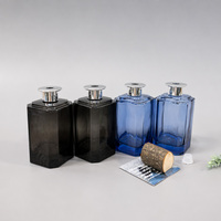 Diffuseur de parfum pour la maison, bouteille en verre gris fumé octogonale de grande capacité 500 ml, couvercle argenté, aromathérapie