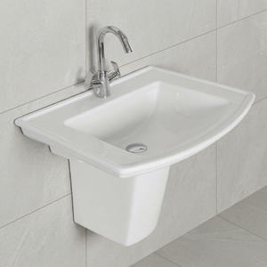 Lavabo semi-pied en céramique pour salle de bain, produit sanitaire à prix abordable, lavabo semi-encastré - Product Image 5
