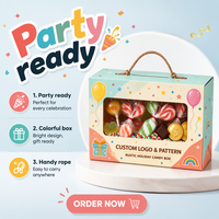 Boîte à bonbons portable personnalisée imprimée menthe et pêche avec poignée en corde torsadée, fenêtre transparente et motif ballon pour cadeaux de fêtes
