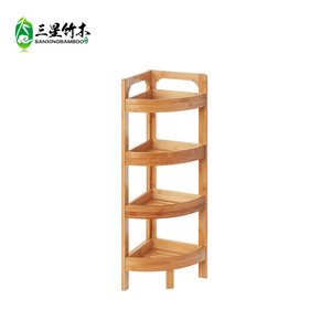 Bamboo triangular shelf, four-tier floor-standing type, suitable for home use, living room <b>corner</b> <b>bookshelf</b>, bathroom <b>corner</b> - Product Image 1