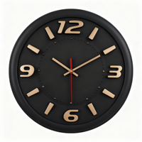 Horloge murale silencieuse à piles en plastique au design Art Déco avec chiffres 3D noirs et cadran à contraste élevé pour salon et chambre à coucher