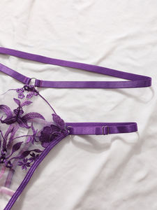 Ensemble soutien-gorge push-up brodé floral transparent taille basse et string sexy ajustable pour <span class=keywords><strong>jeune</strong></span> femme - Vente en gros - Product Image 3