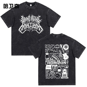 欧洲美式“Bring <span class=keywords><strong>Me</strong></span> Horizon”嘻哈100%棉短袖透气T恤男女通用宽松原宿风格字母印花 - Product Image 2