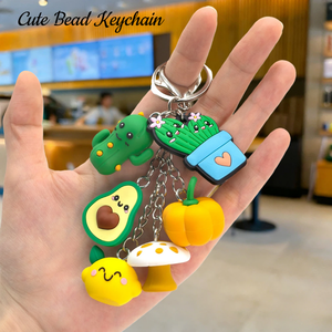 Avocado & Cactus Theme Bestseller ODM Fashion 3D Avocado Cactus Bead Keychains Bulk Rubber Charms Bag Decor Best Friend Keychain