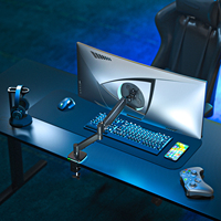 Support de bureau ergonomique réglable à ressort à gaz pour un seul écran, avec hub USB et support pour casque, éclairage LED, noir