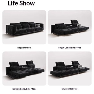 Sofá seccional modular minimalista italiano de tela negra, chenilla y lino para sala de estar - Product Image 4