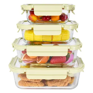 Portable high quality eco friendly refrigerator storage container Toughened glass cover Rectangular food storage glass bowl