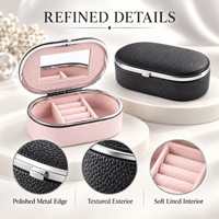 Boîte à bijoux ovale en cuir PU avec logo personnalisé, miroir, cadre en métal, organiseur de bijoux, doublure en velours doux, compartiments personnalisés pour bagues
