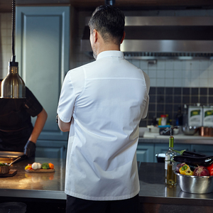 Unisex Classic Ober Hotel <span class=keywords><strong>Chef</strong></span> Jack Professionele Custom Logo Effen Kleur Restaurant & Bar Uniformen Ademende Keuken Jas - Product Image 6