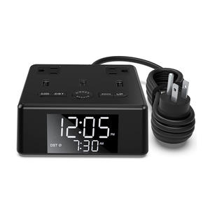 Stazione di Ricarica con Luce <span class=keywords><strong>Sveglia</strong></span>, 3 Porte USB, <span class=keywords><strong>2</strong></span> Prese AC, Cavo di Alimentazione da 1,8m, Protezione da Sovratensioni, Cubo con Orologio Digitale LED - Product Image 3