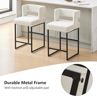 Ensemble de tabourets modernes blancs, 2 chaises de cuisine à hauteur de comptoir, dossier carré, bras, rembourrage en velours, pieds en métal