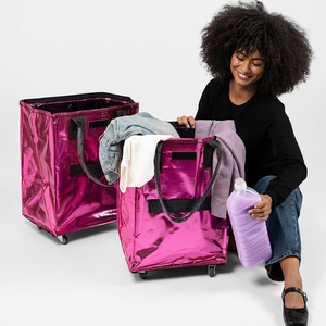 Sac de courses multifonctionnel géométrique à roulettes, chariot de courses pliable, sac de courses à roulettes - Product Image 1